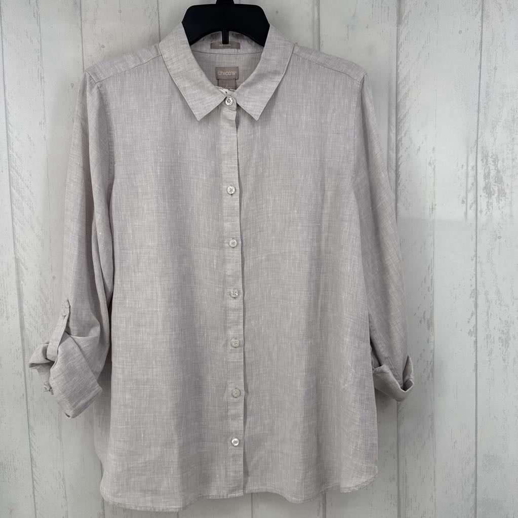 XL linen button down tab slv top