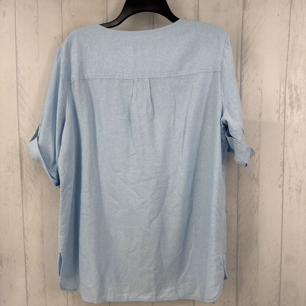 XL linen blend tassel zip tab s/s top