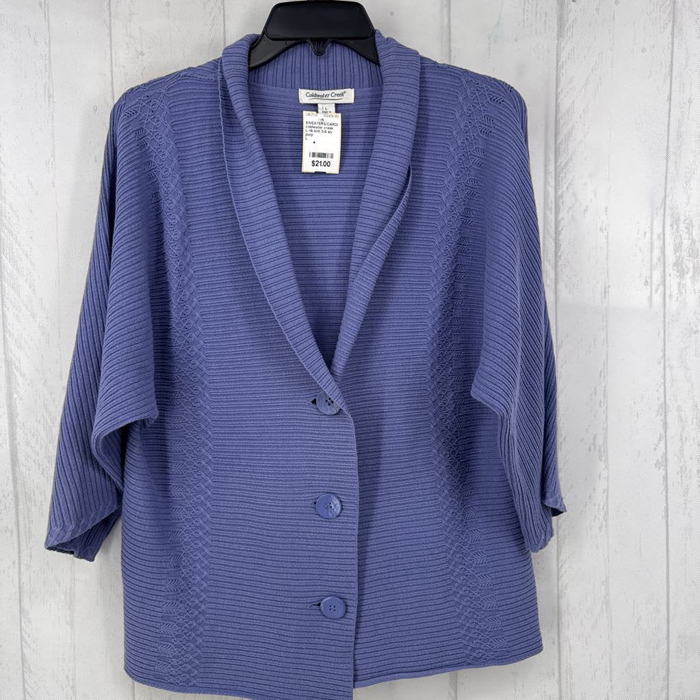 L rib knit 3/4 slv cardi