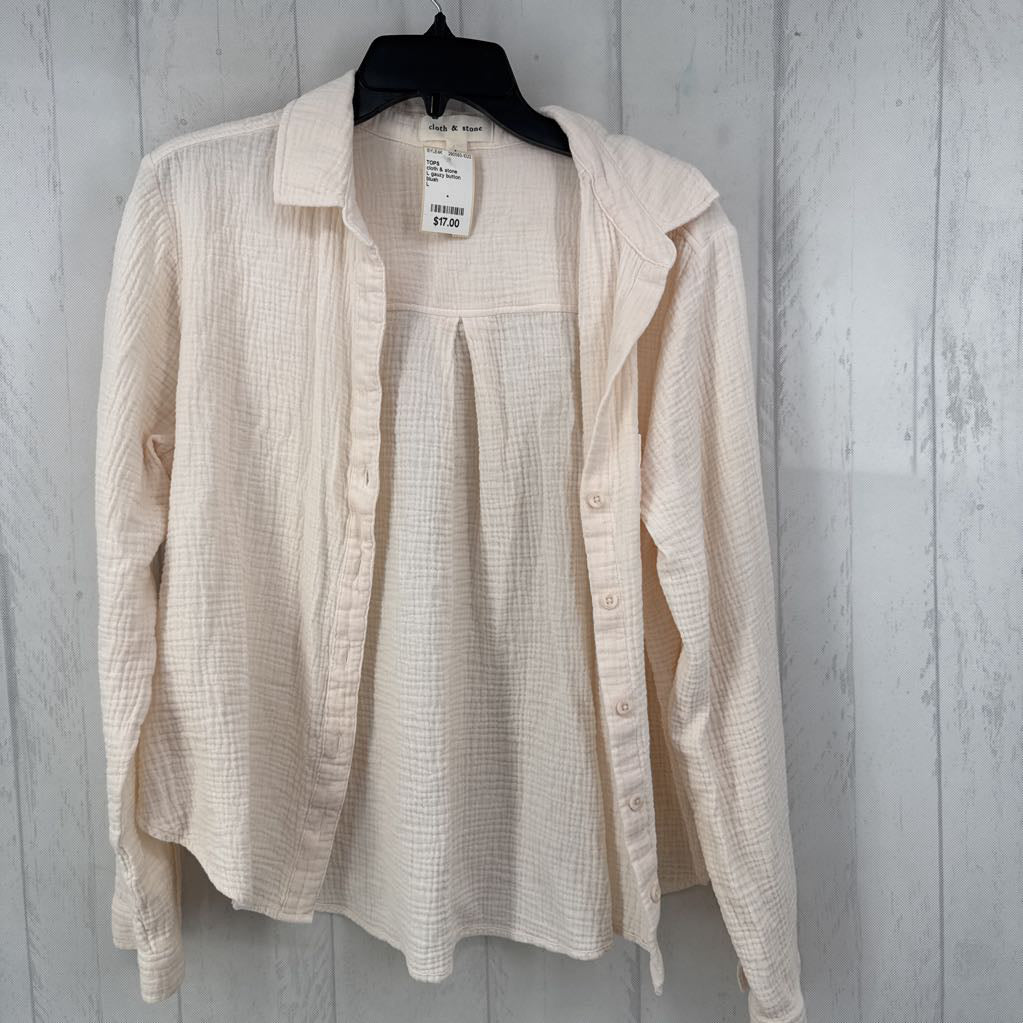 L gauzy button down l/s top