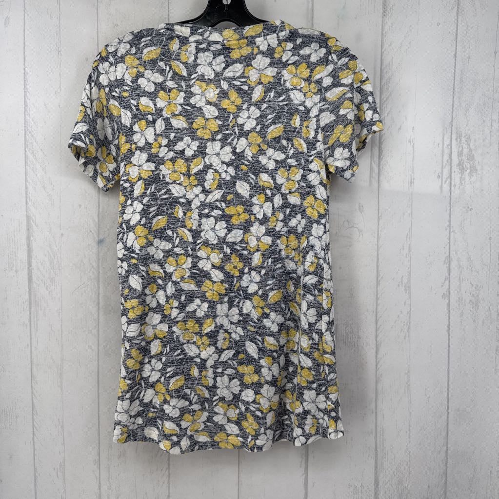XS flo print gathered hem s/s top