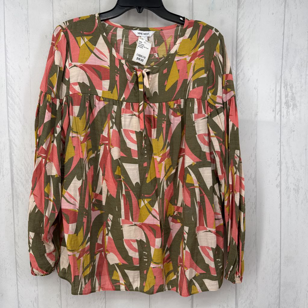 L printed tie front l/s top