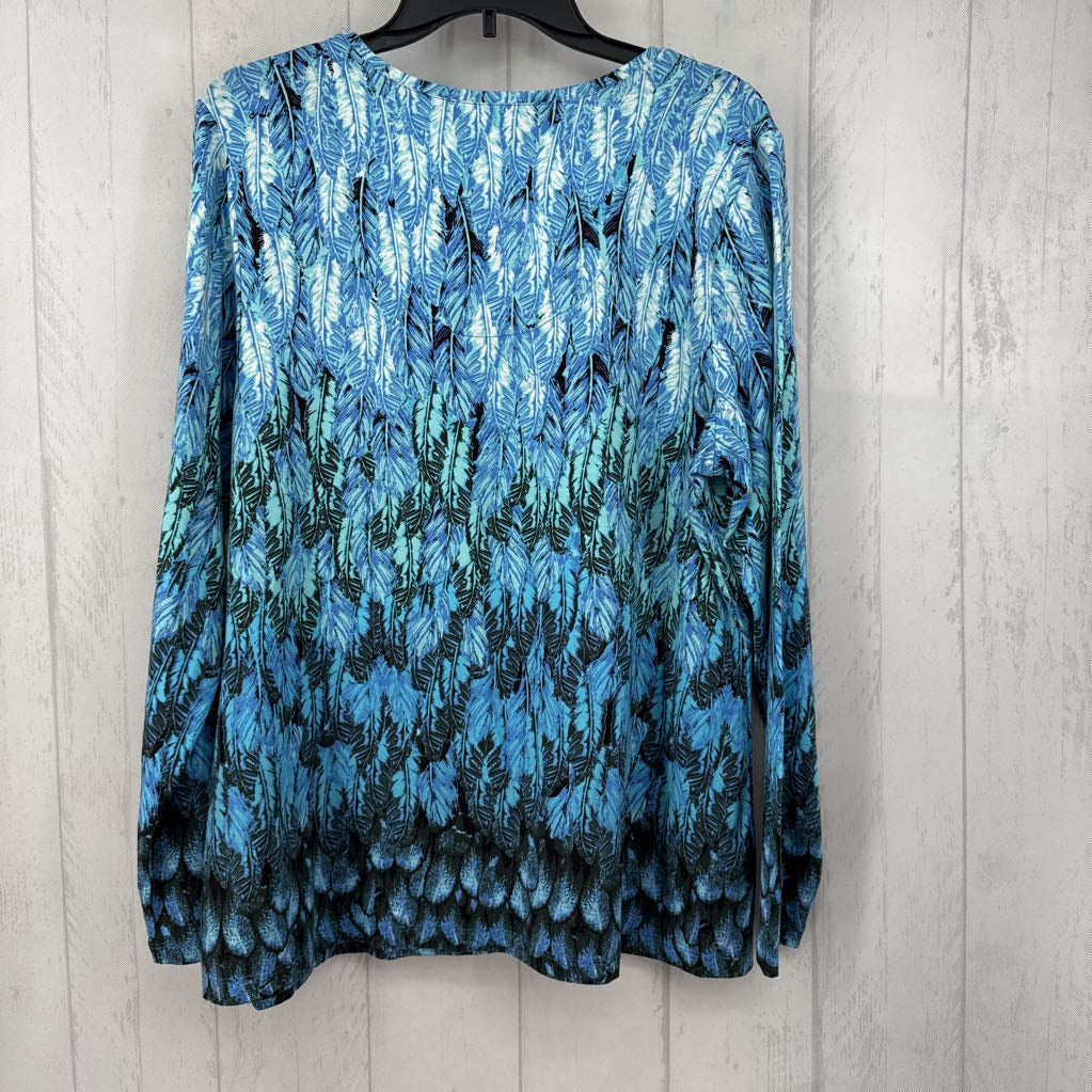 L feather print v-neck l/s tee