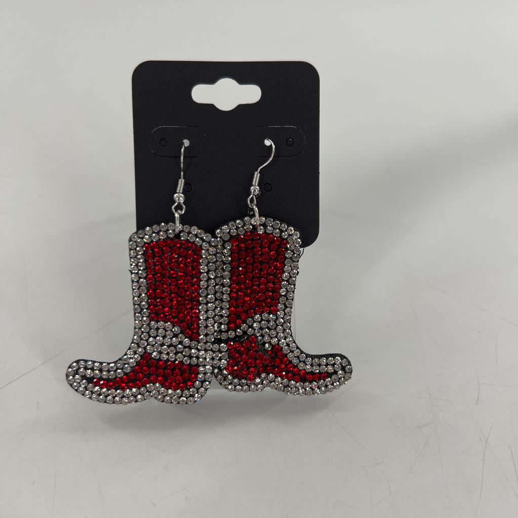 red rhinestone cowboy boot earrings