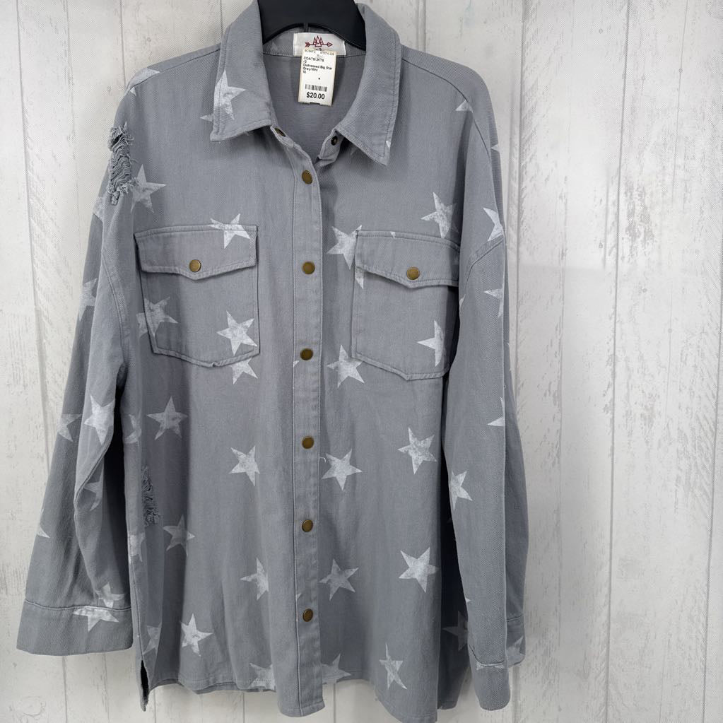 Distressed Big Star Pattern Snap Jacket