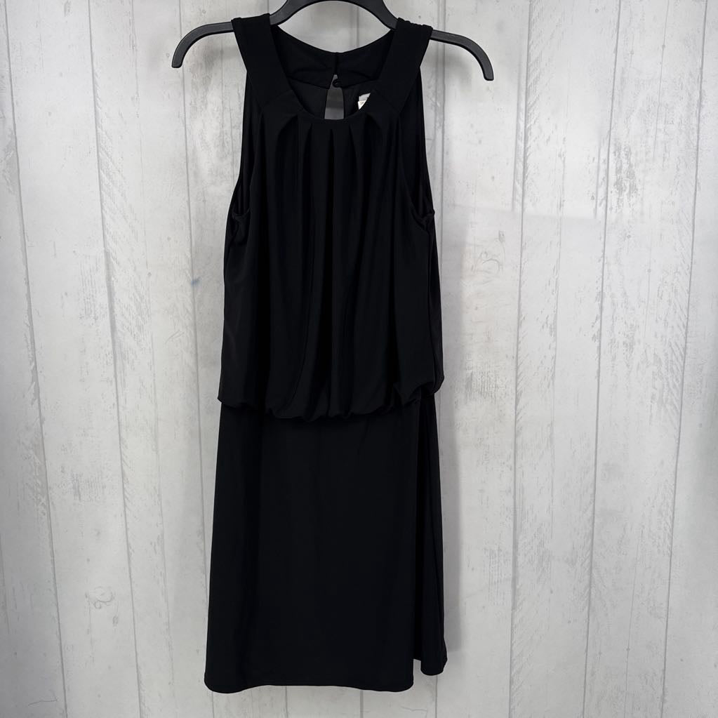 Pleated Neckline Sleeveless Dress w/ Keyhole Back