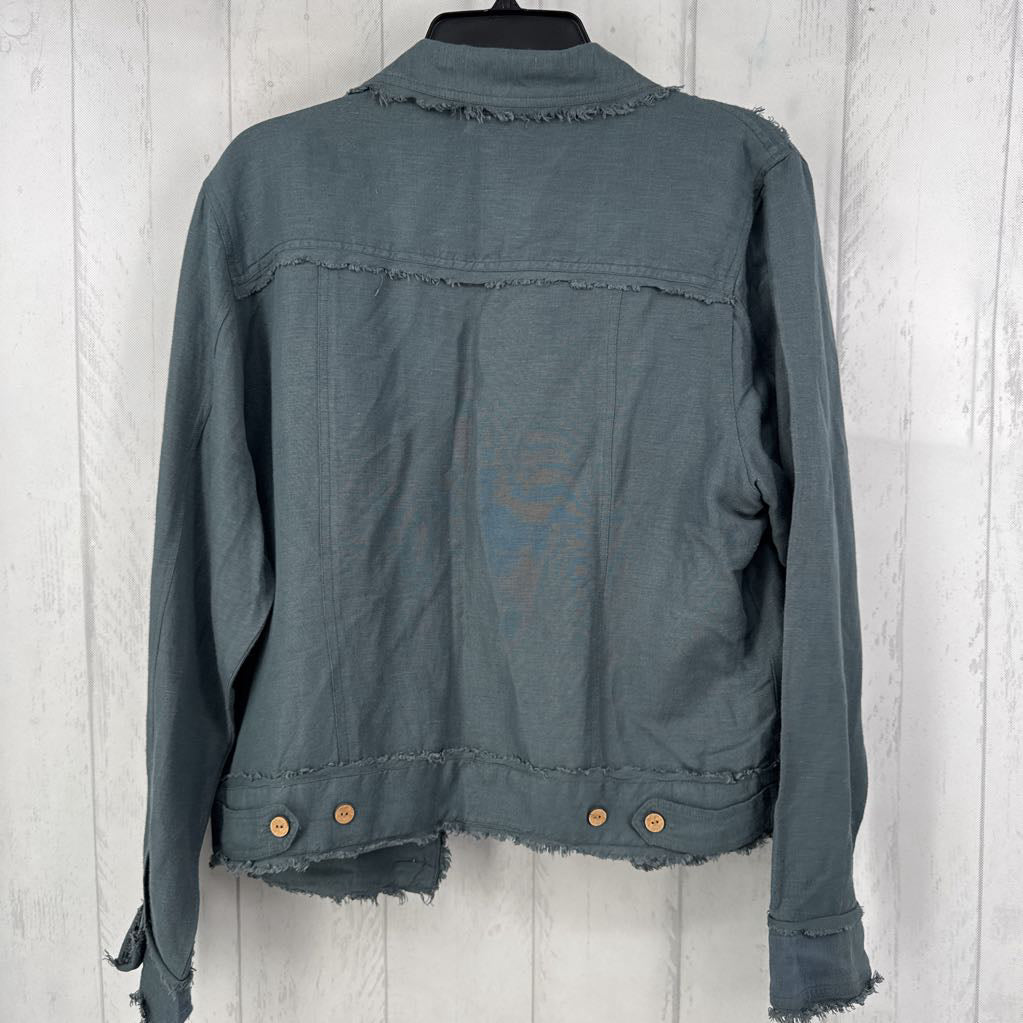 Linen Blend Jacket w/ Frayed Edges