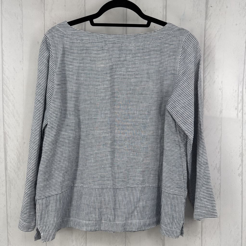 100% Linen Striped Boat Neck Top