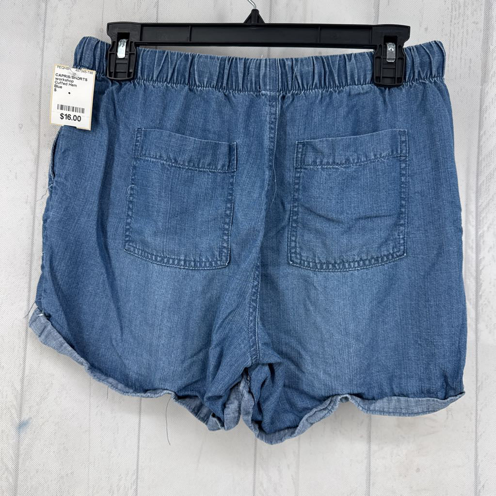 Cuffed Hem Chambray Shorts