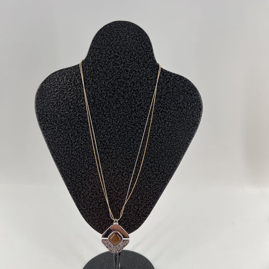 12" silver & gold double stand pendant necklace
