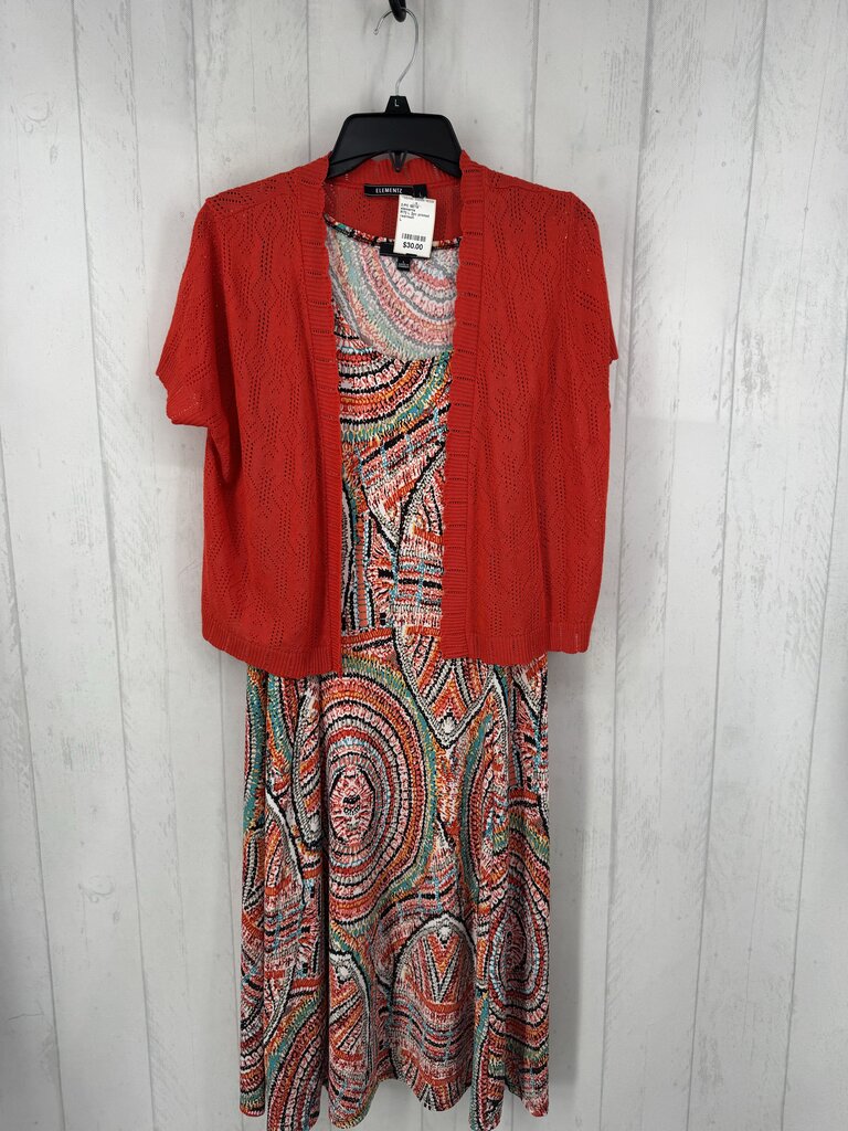 R70 L 2pc printed dress & crochet cardi