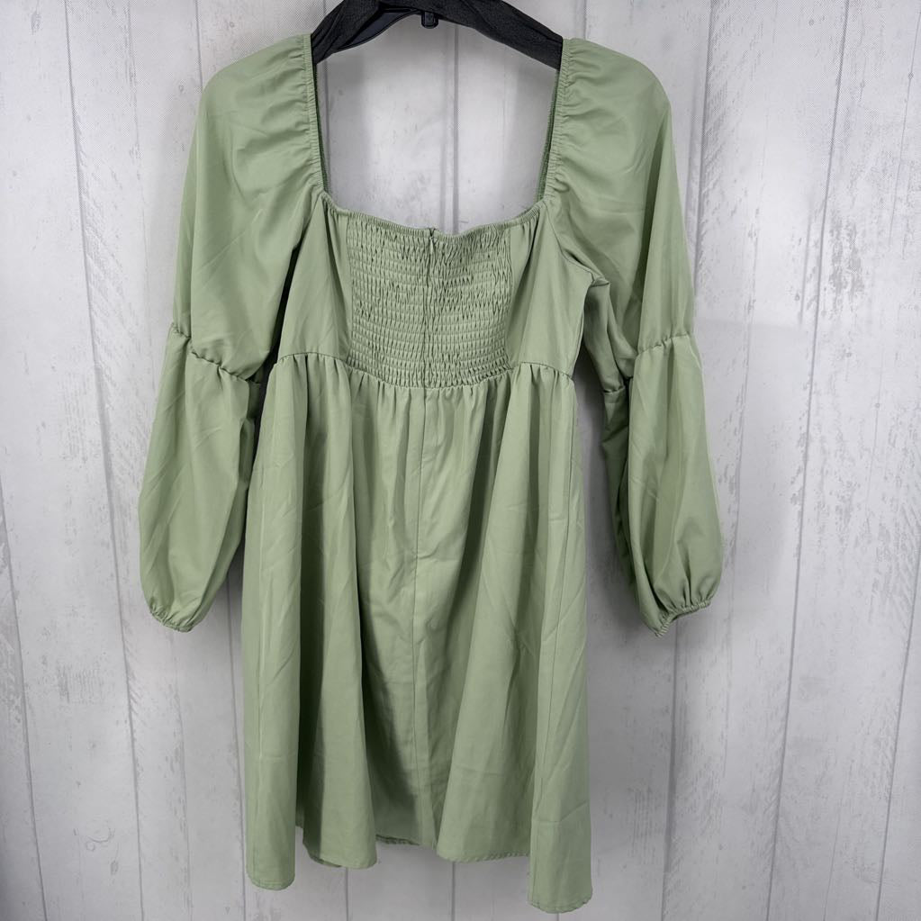 M smocked hi-waist l/s dress