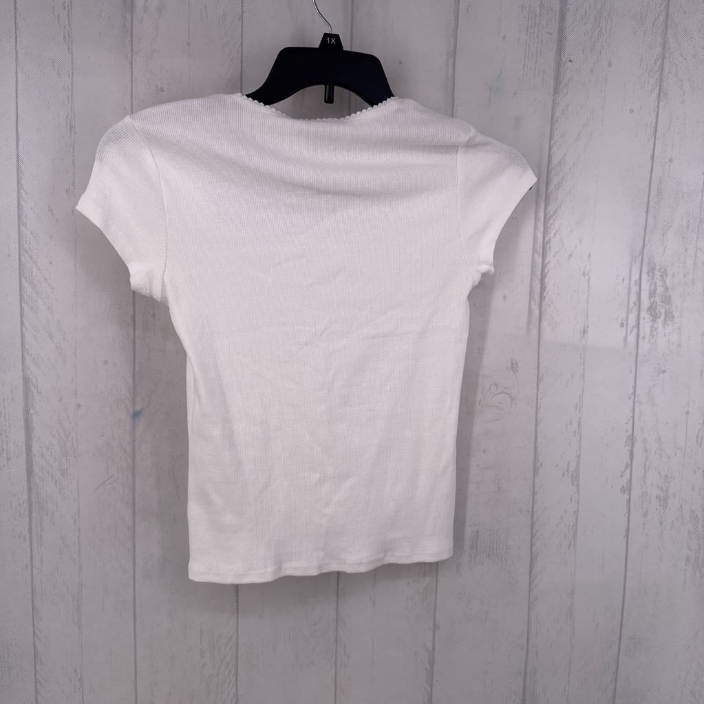 S ribbed square neck s/s top