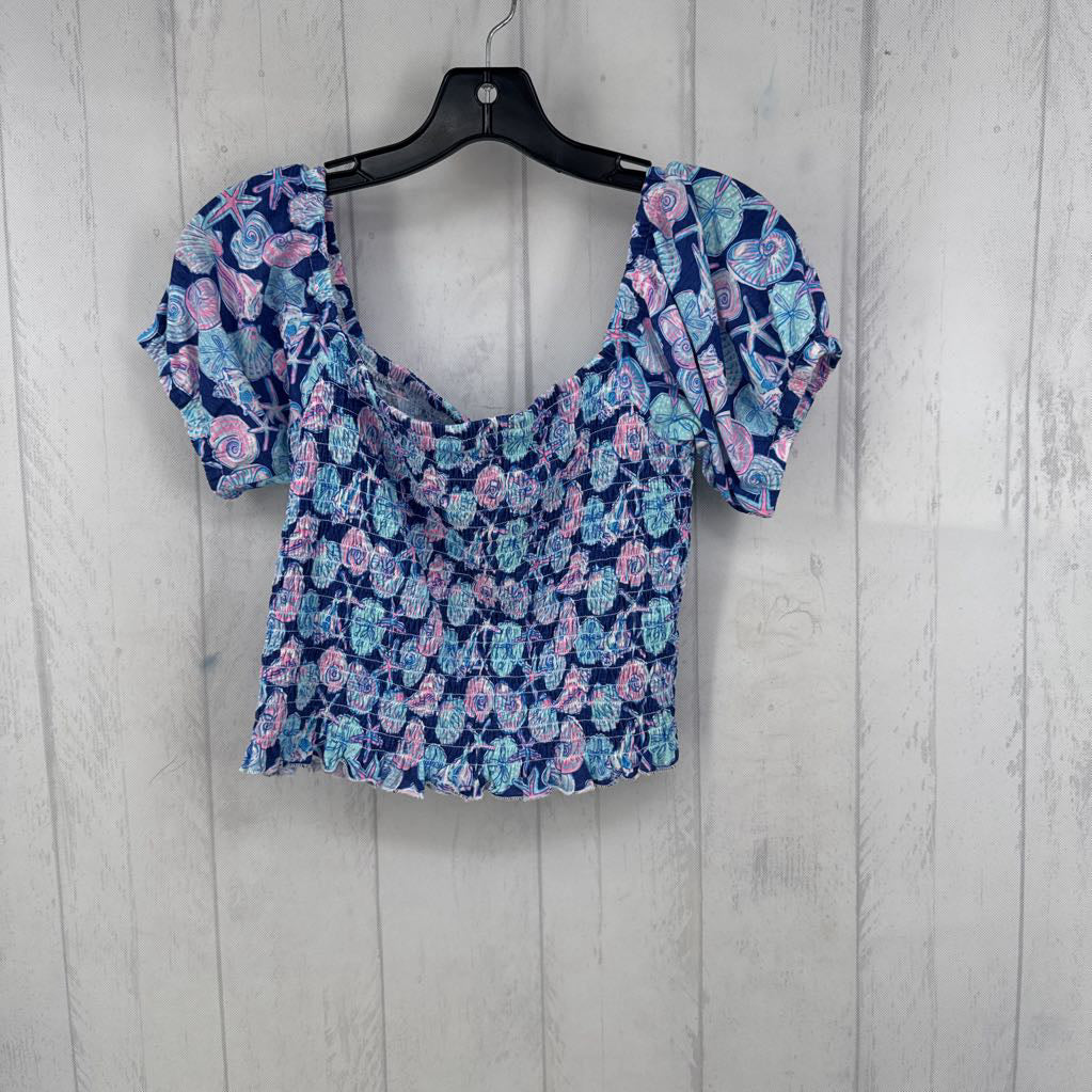 L starfish print smocked s/s top