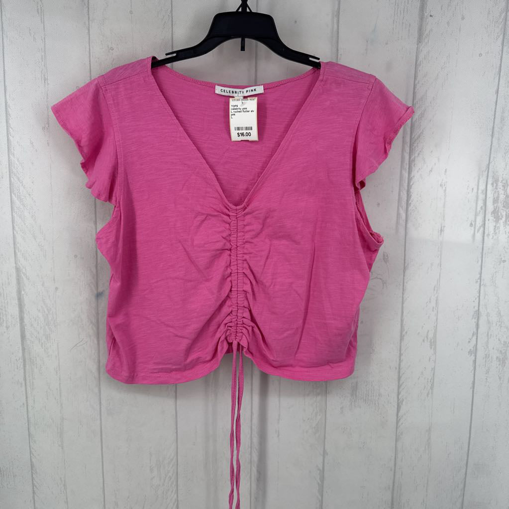 L ruched flutter slv top