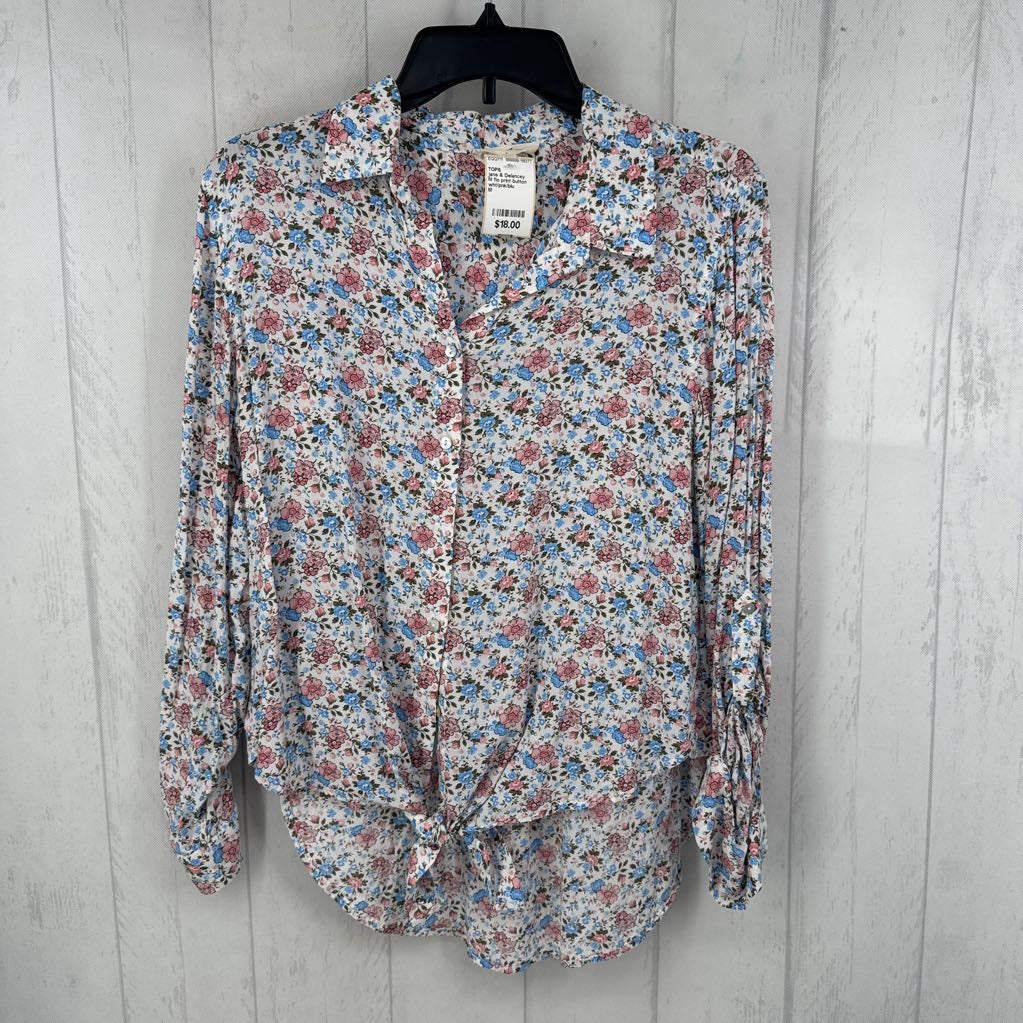 M flo print button down l/s top