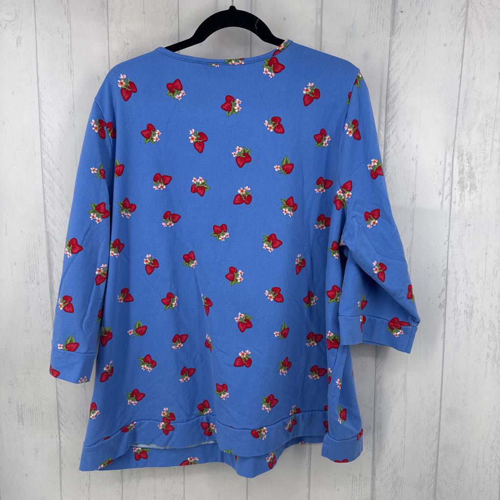 2X strawberry print 3/4 slv top