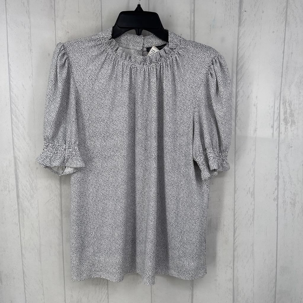 L dot print smocked neck s/s top