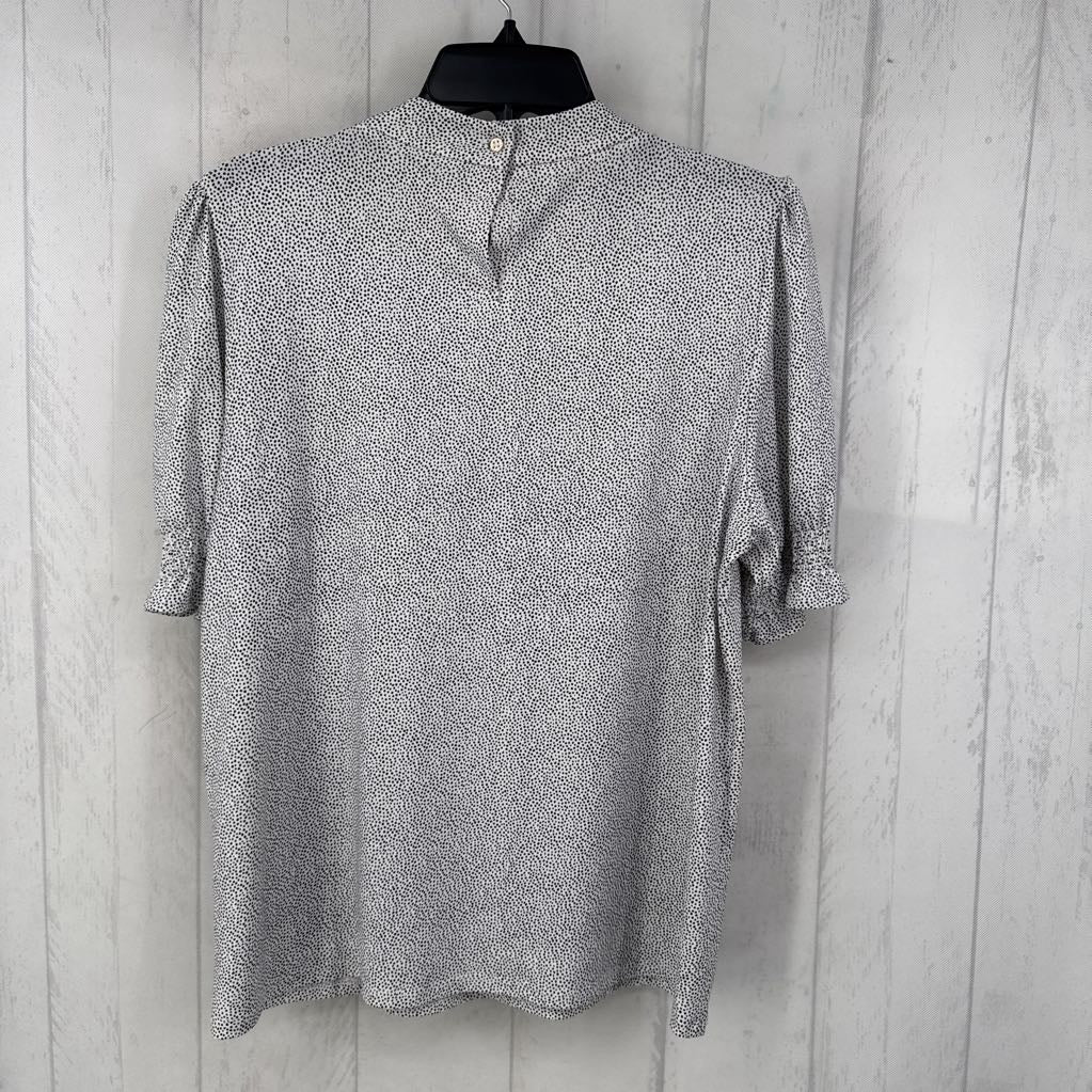 L dot print smocked neck s/s top