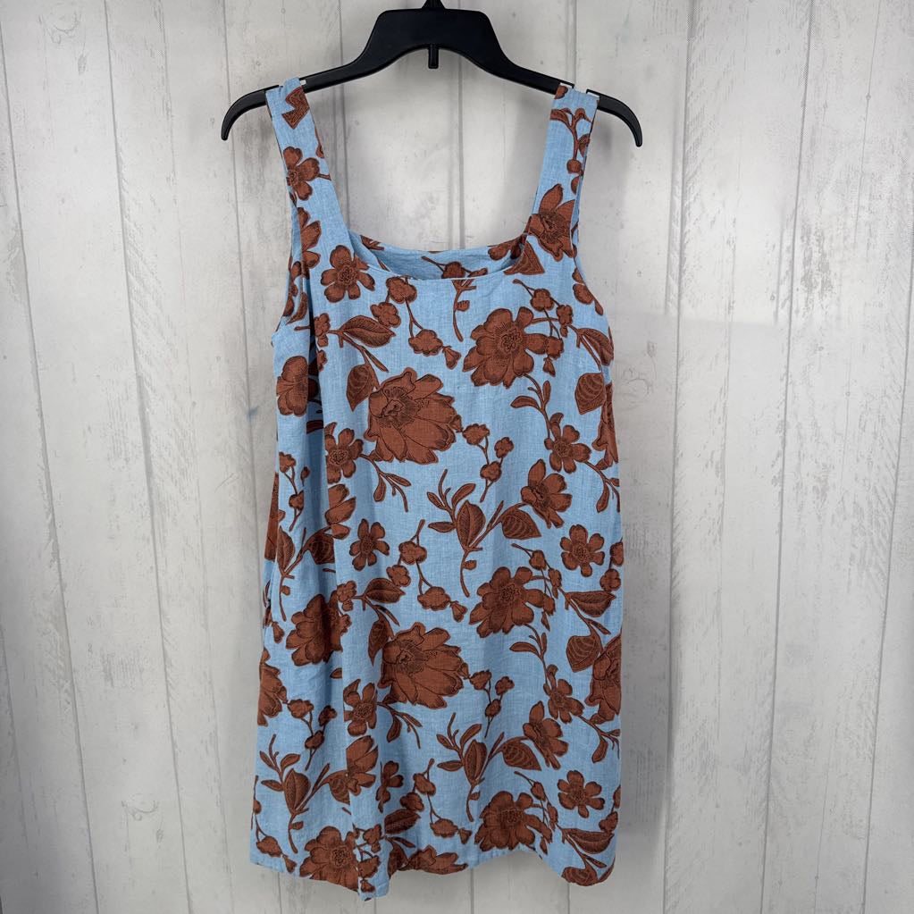 M linen blend flo print slvls dress