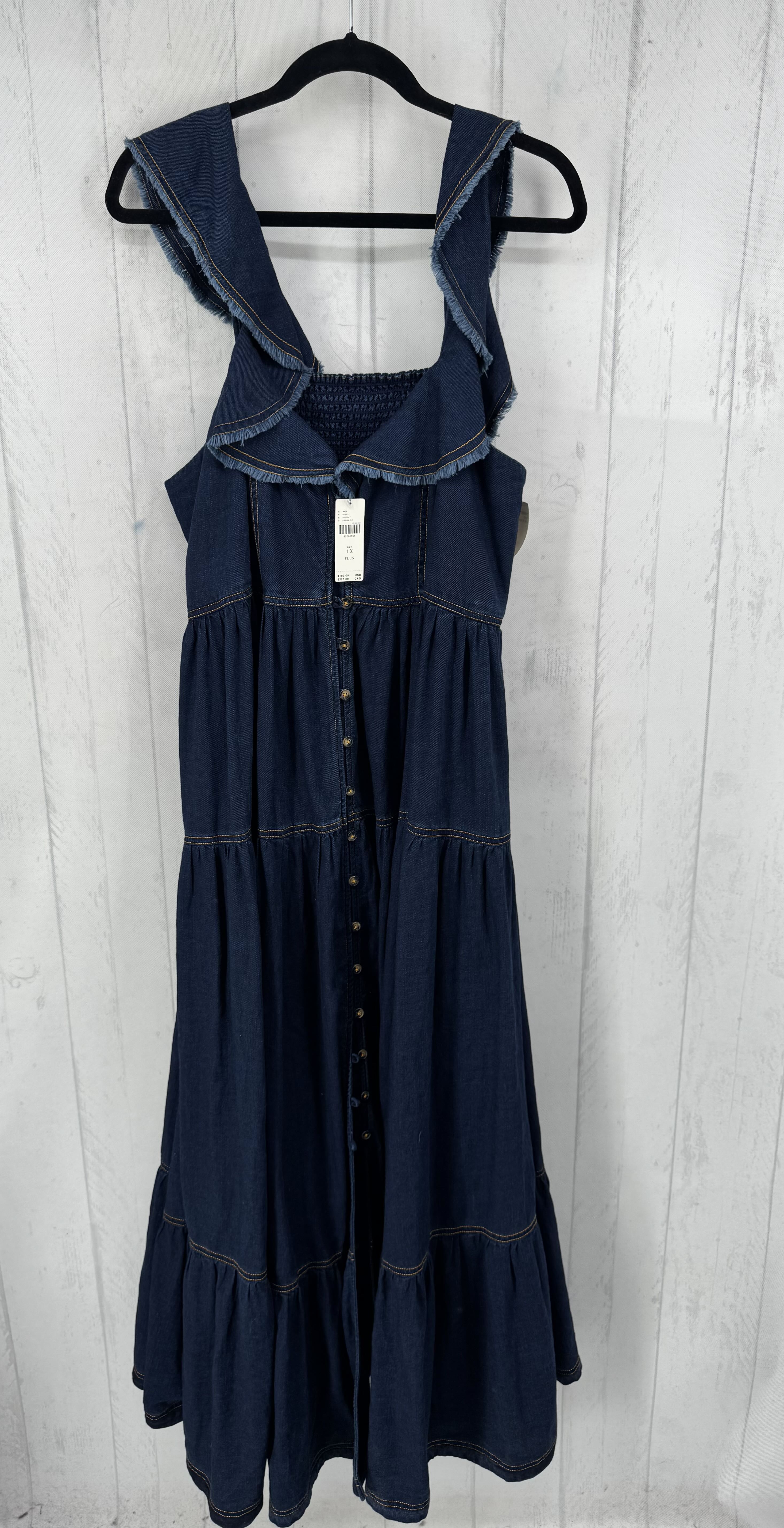R190 1X denim button down tiered slvls dress
