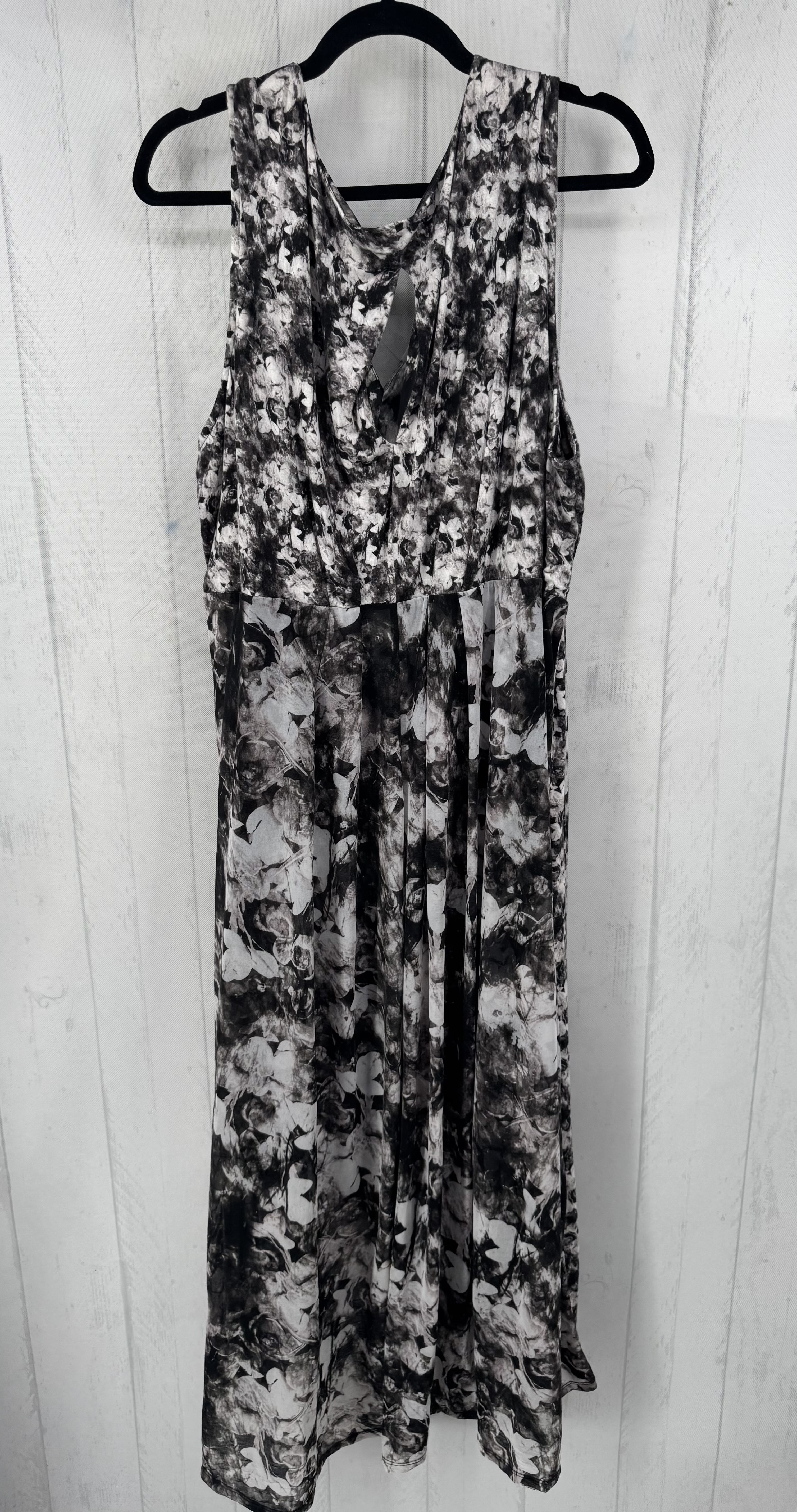 3X flo print v-neck hi-lo slvls dress