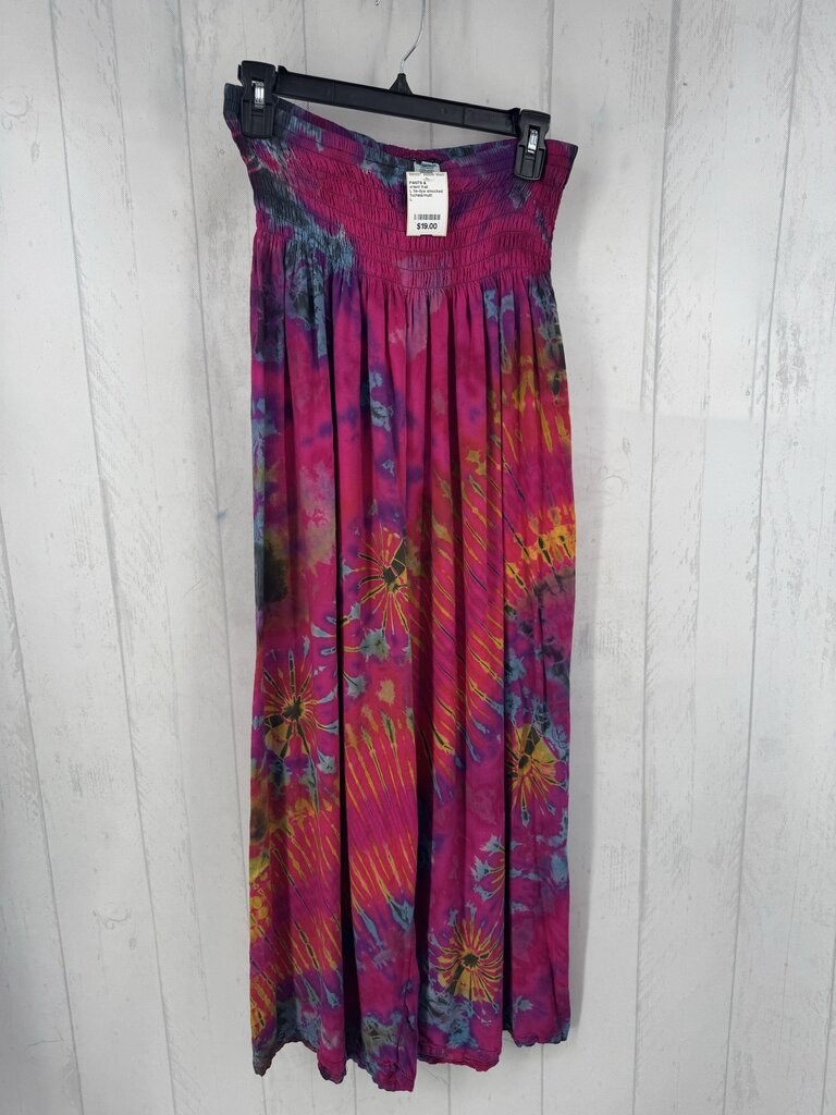 L tie-dye smocked wide leg pant