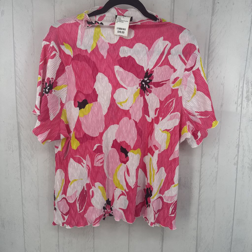 1X pleated flo print s/s top