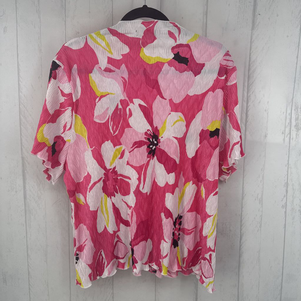 1X pleated flo print s/s top