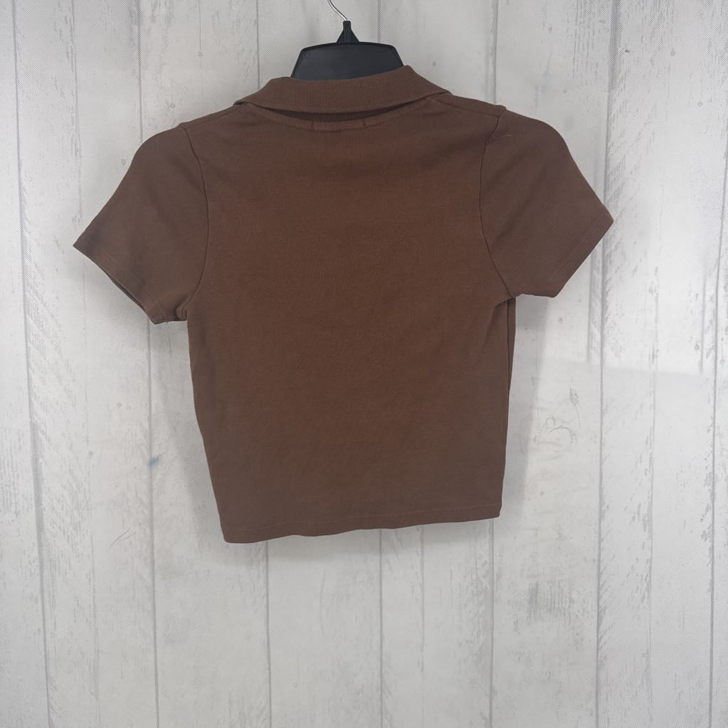 O/S button front s/s crop polo