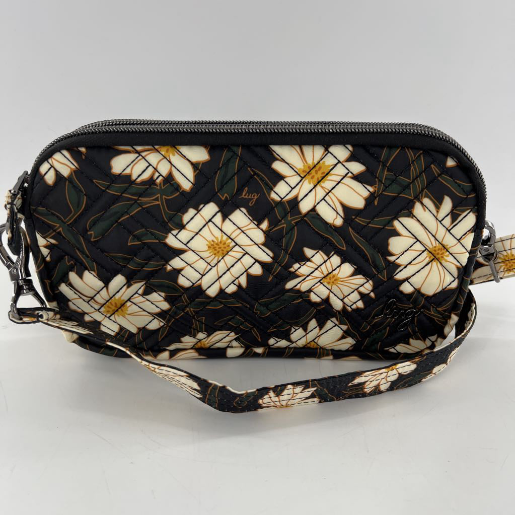 quilted daisy pattern double zip crossbody