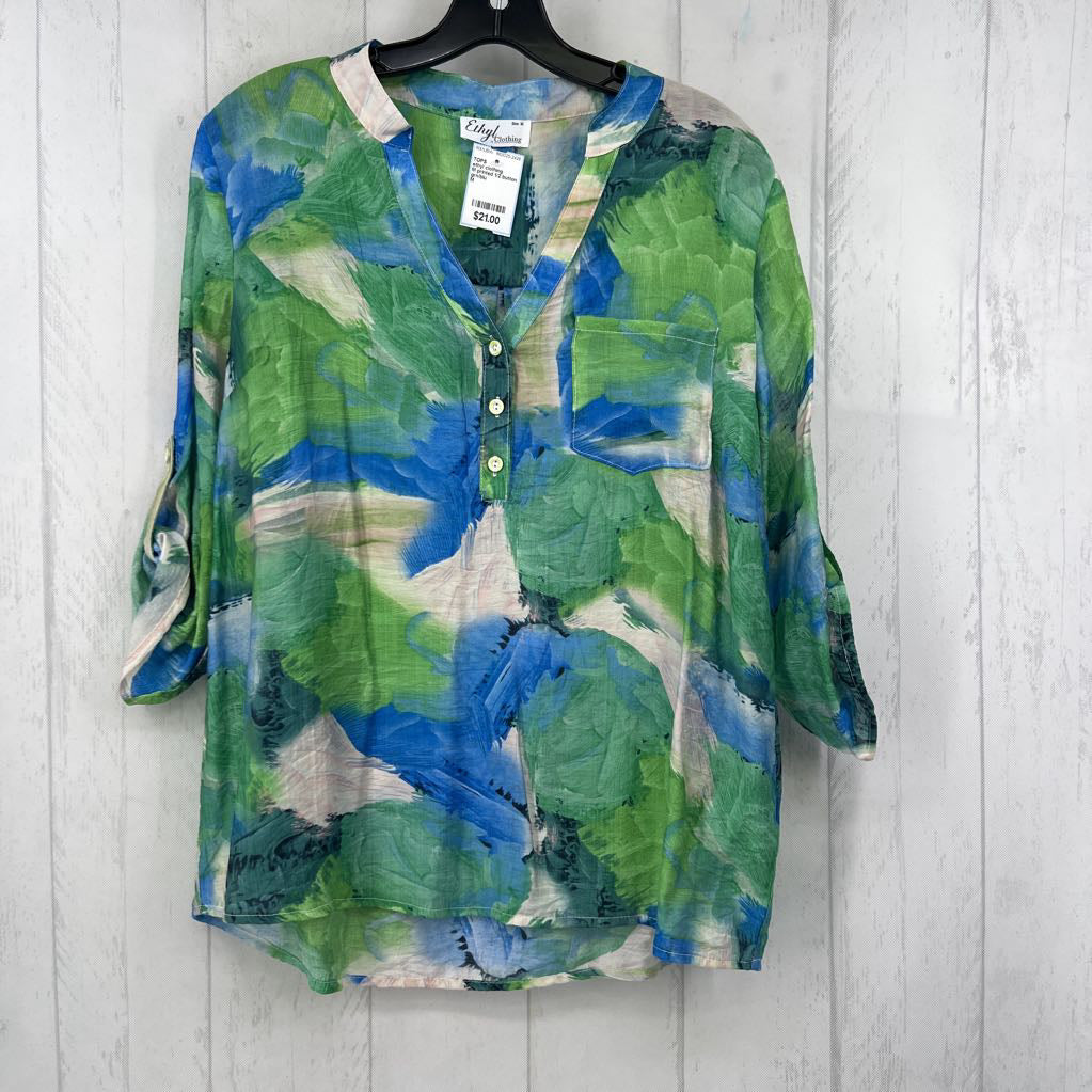 M printed 1/2 button down 3/4 slv top