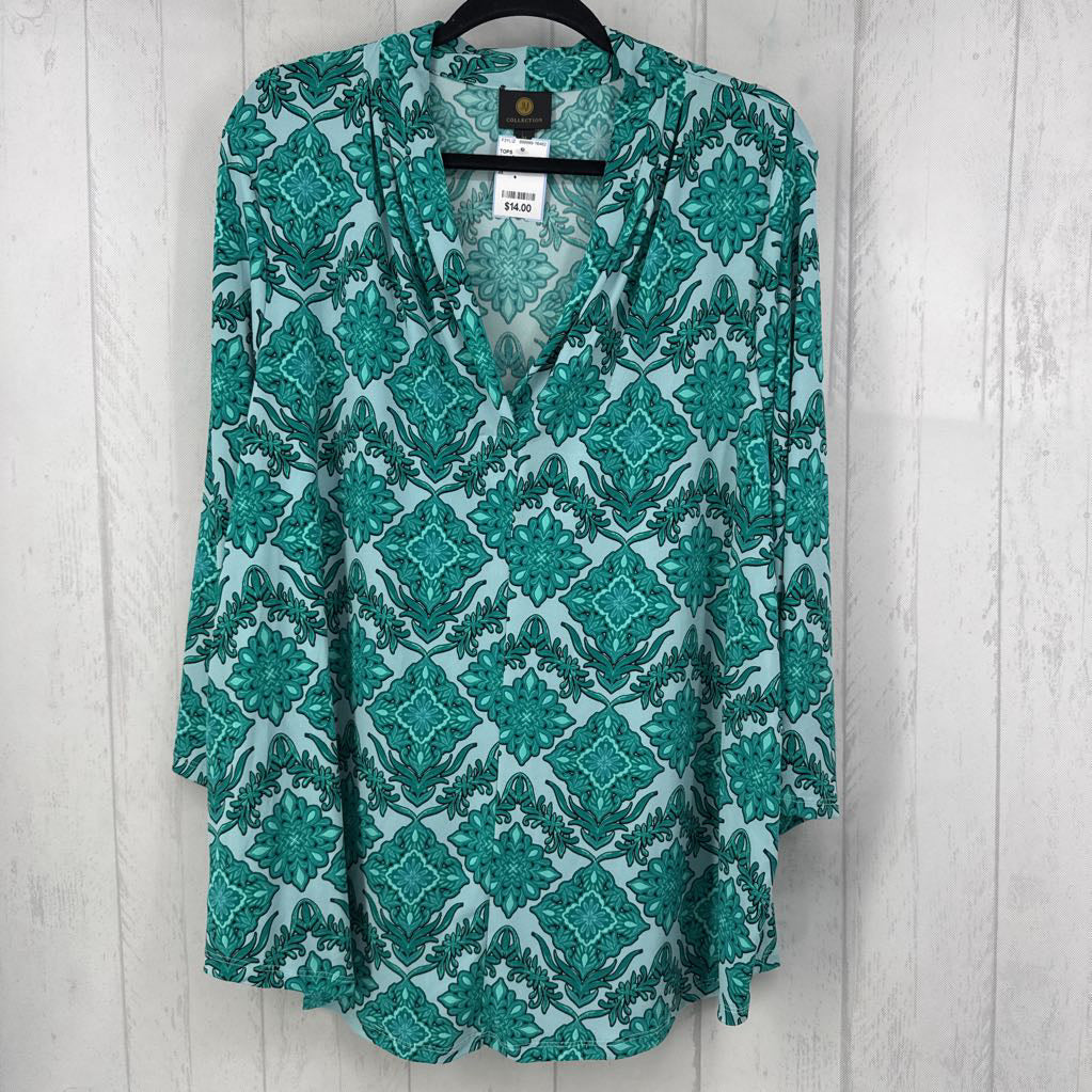 3x 3/4 slv paisley print v-neck top