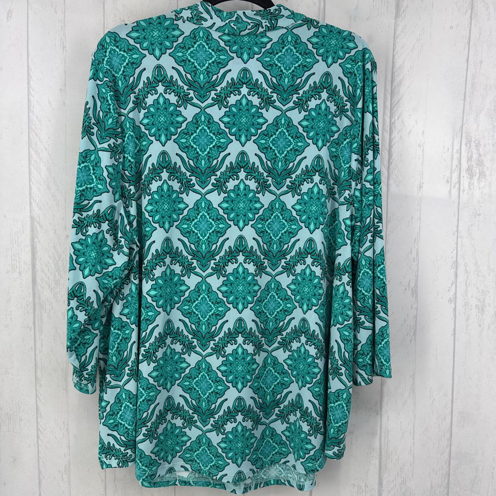 3x 3/4 slv paisley print v-neck top