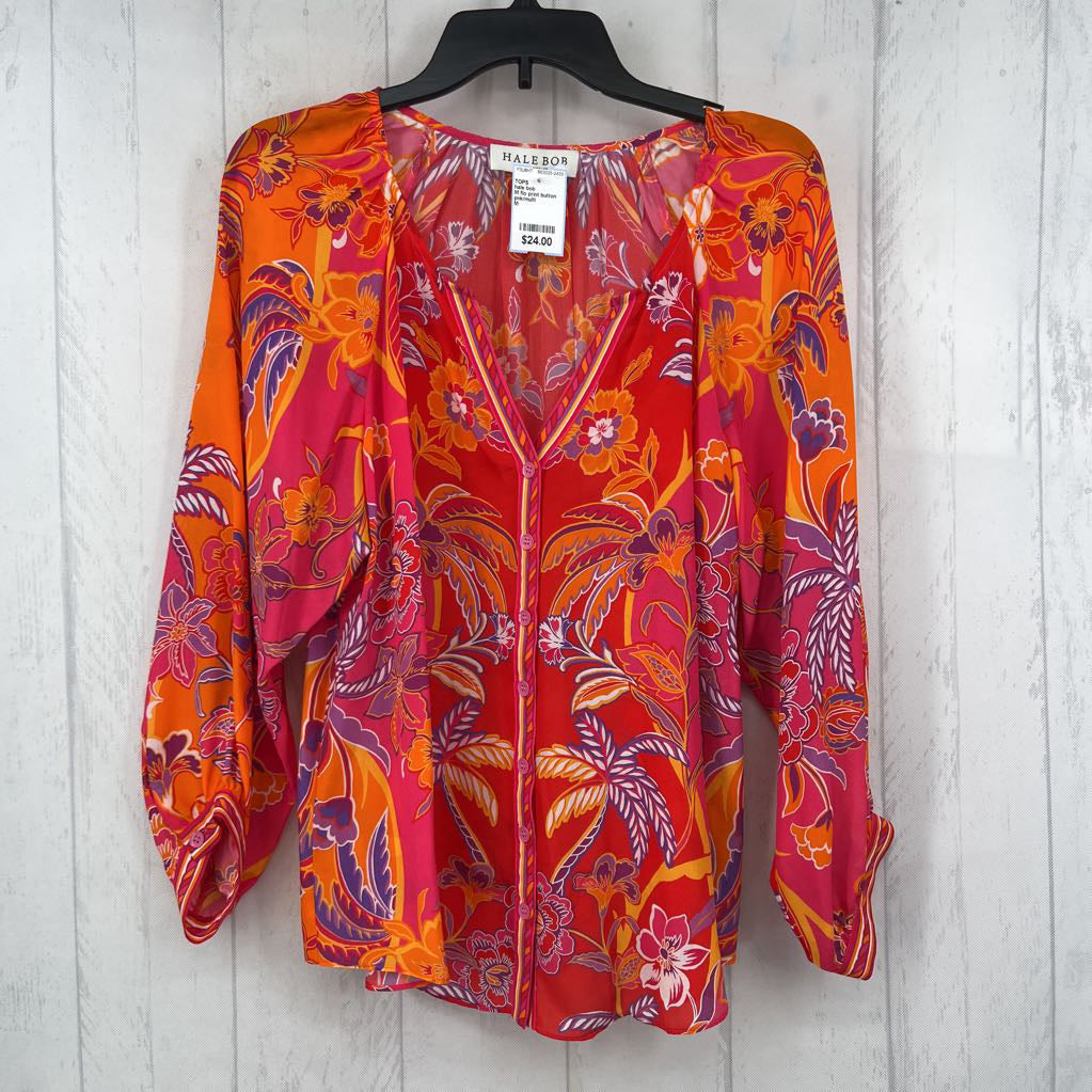 M flo print button down l/s top