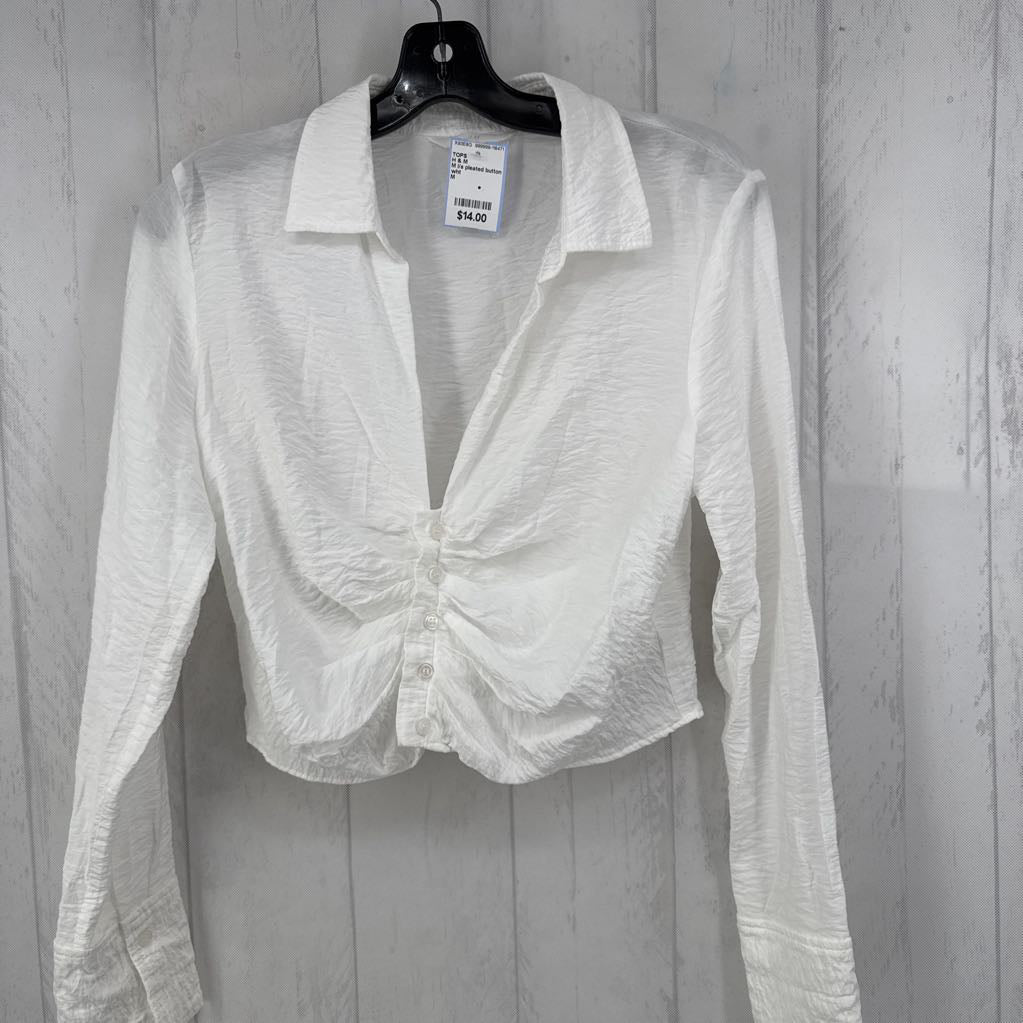 M l/s pleated button crop shirt