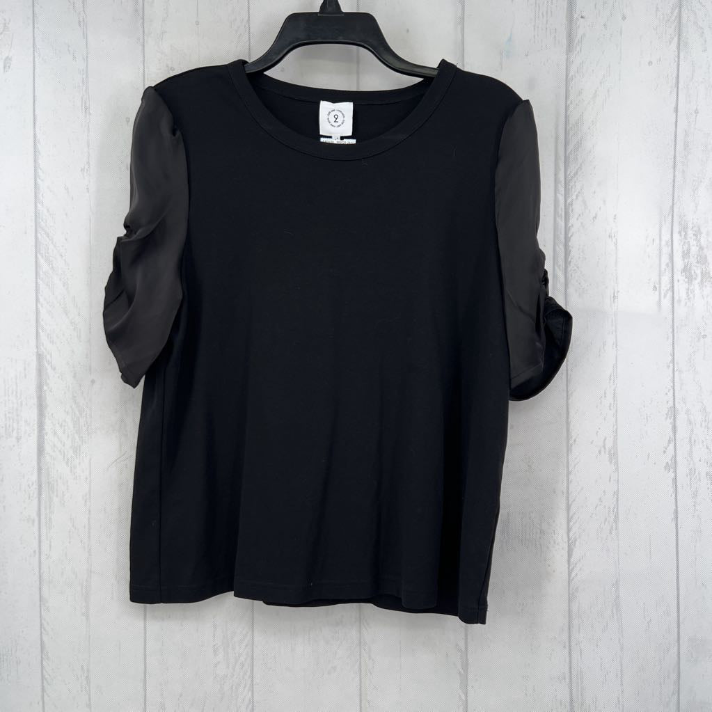 L satin ruched slv crewneck tee