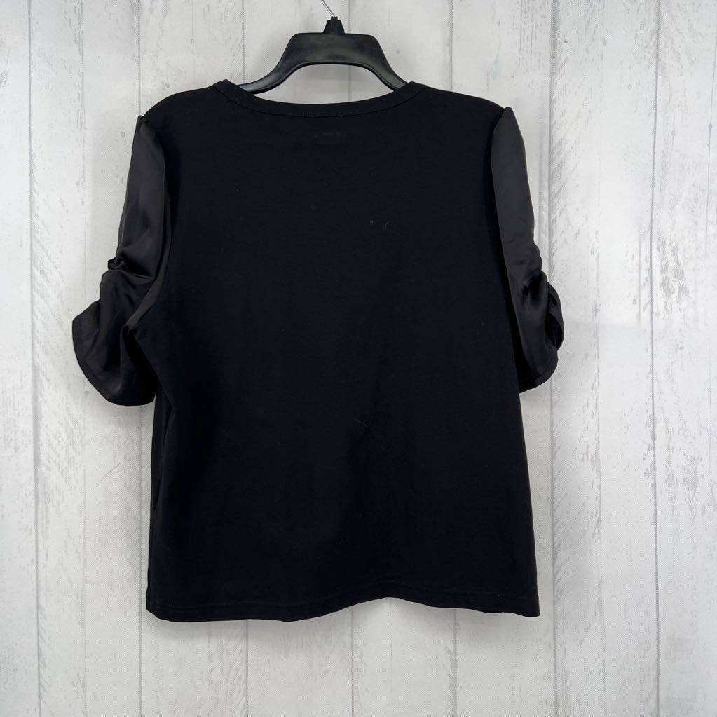 L satin ruched slv crewneck tee