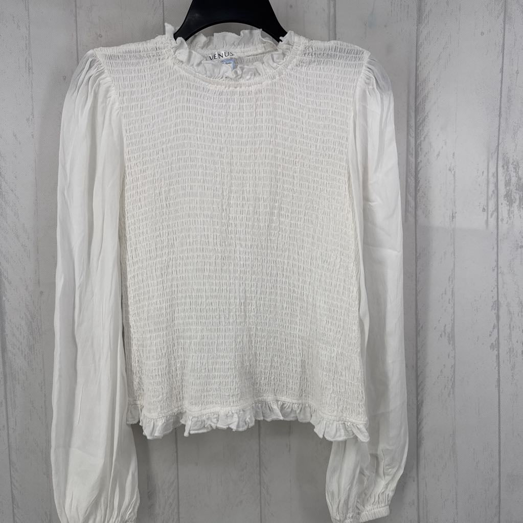 M l/s smocked mock neck top