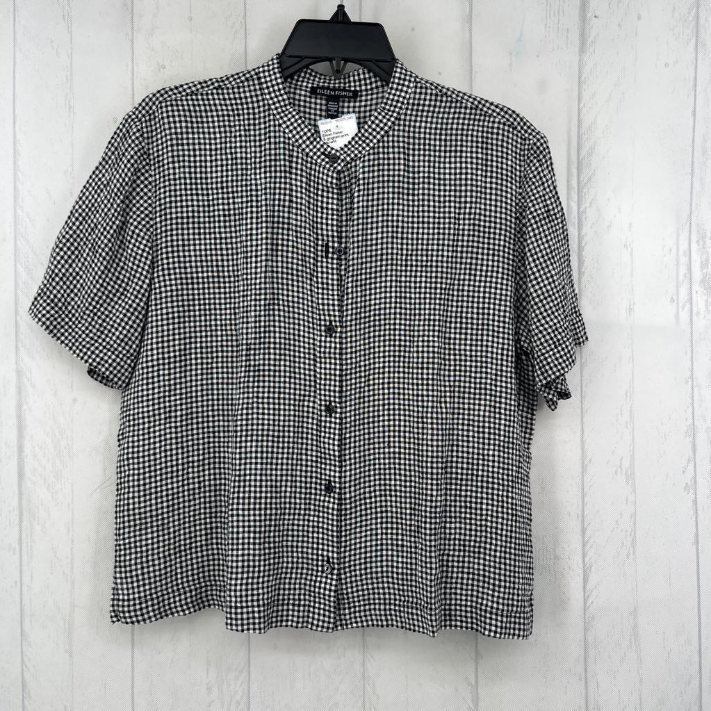 S gingham print button down s/s top