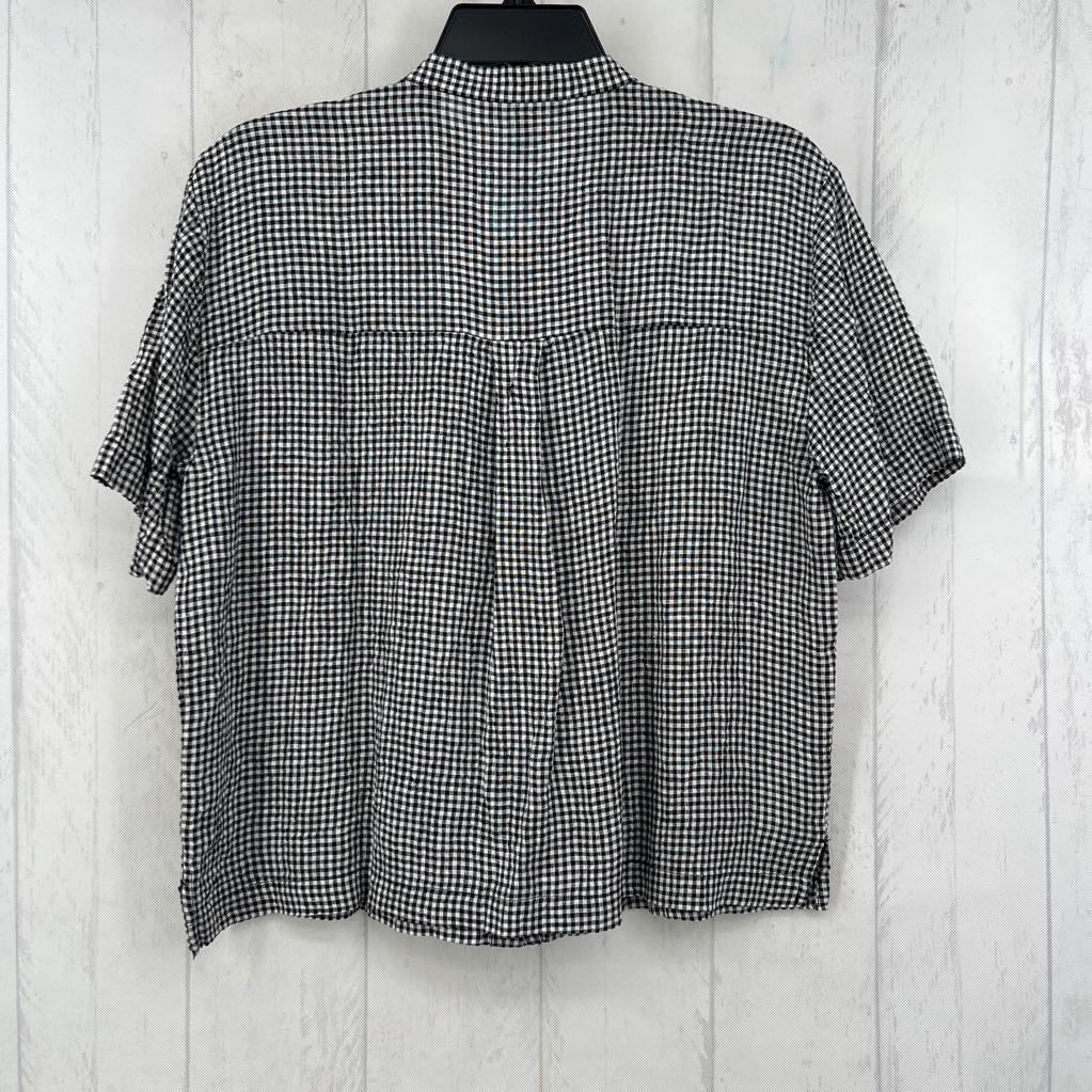 S gingham print button down s/s top