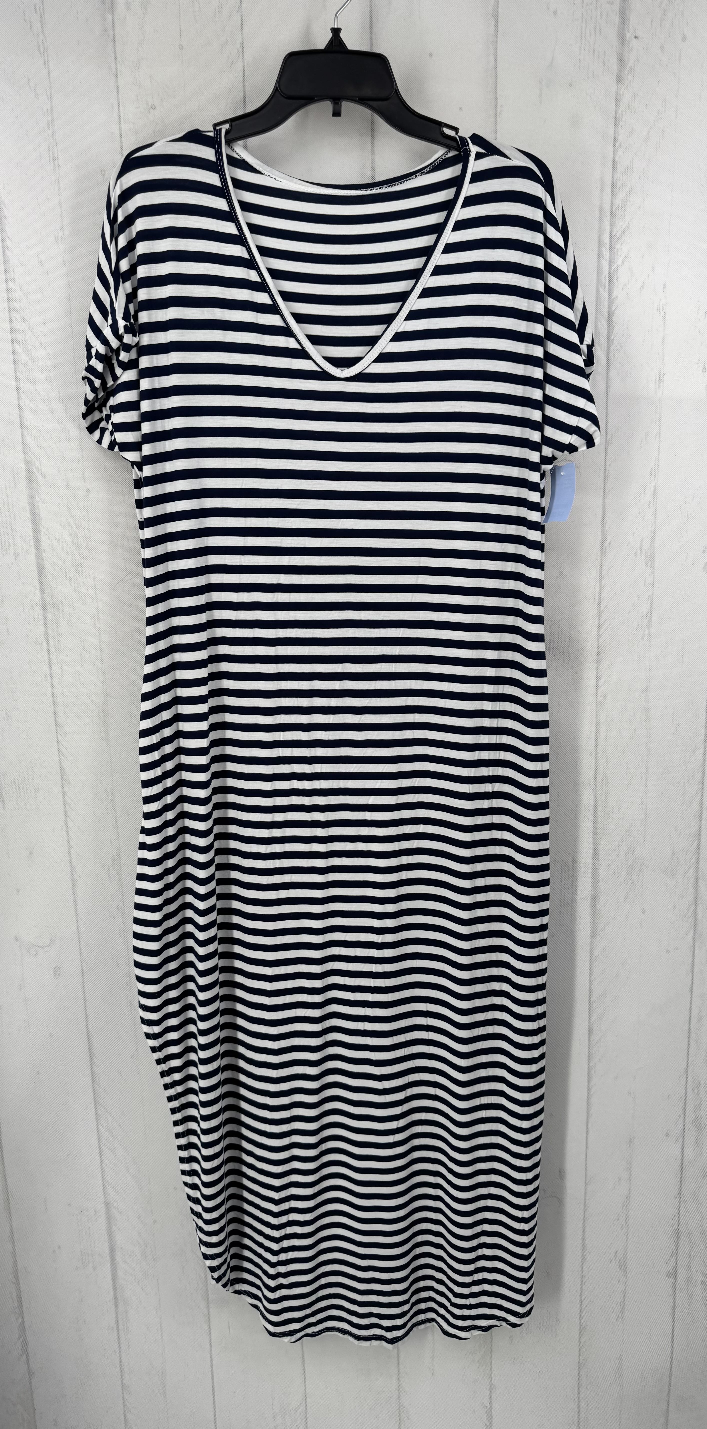 XL s/s stripe side slit maxi dress