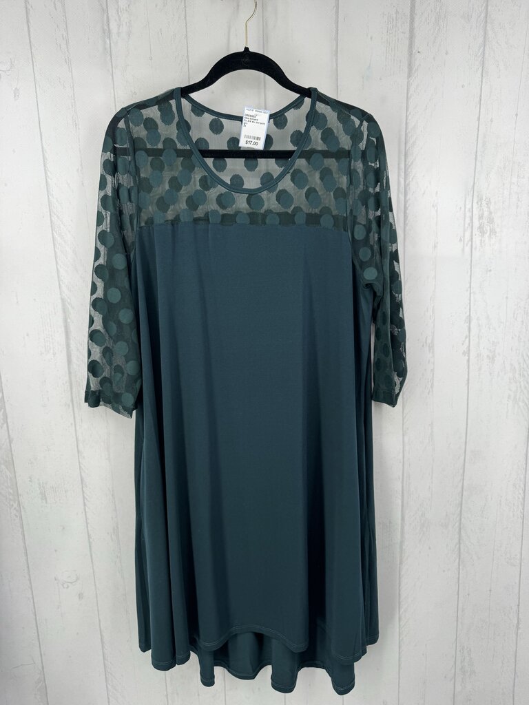 2x 3/4 slv dot print mesh pocket dress