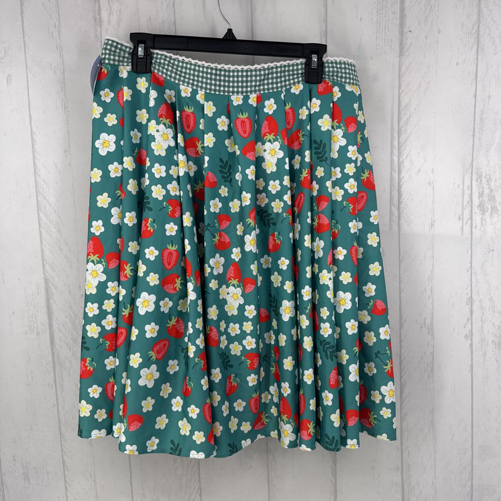 XL strawberry/flower pleated skirt