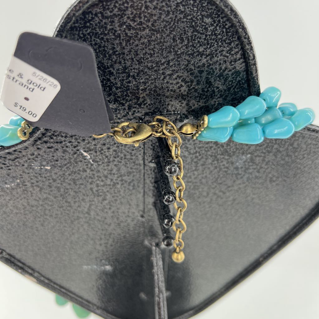 15" turquoise & gold stone multi-strand necklace
