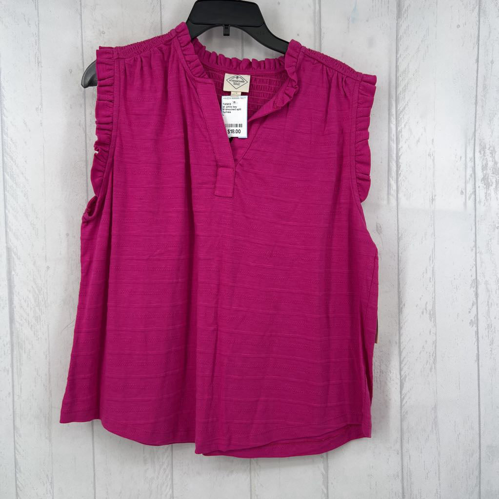 M smocked split neck tank