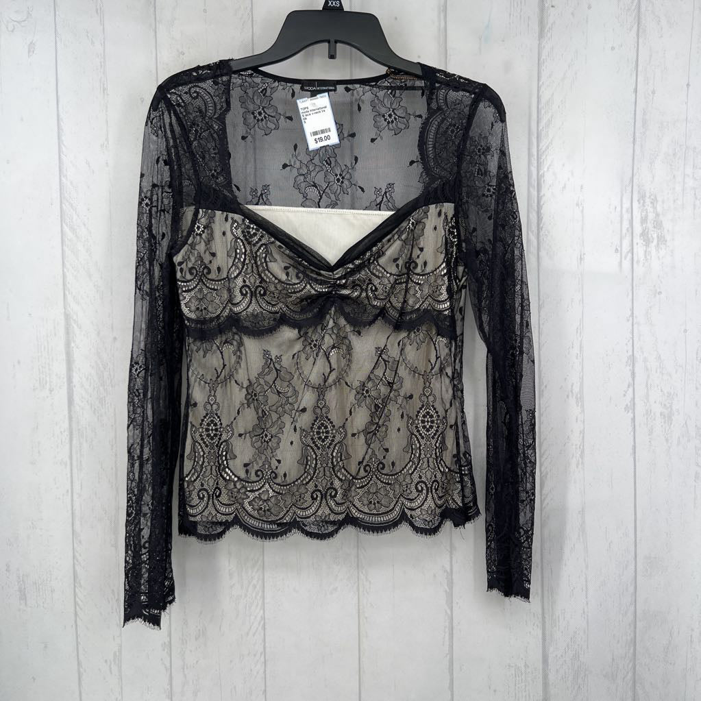 S lace v-neck l/s top