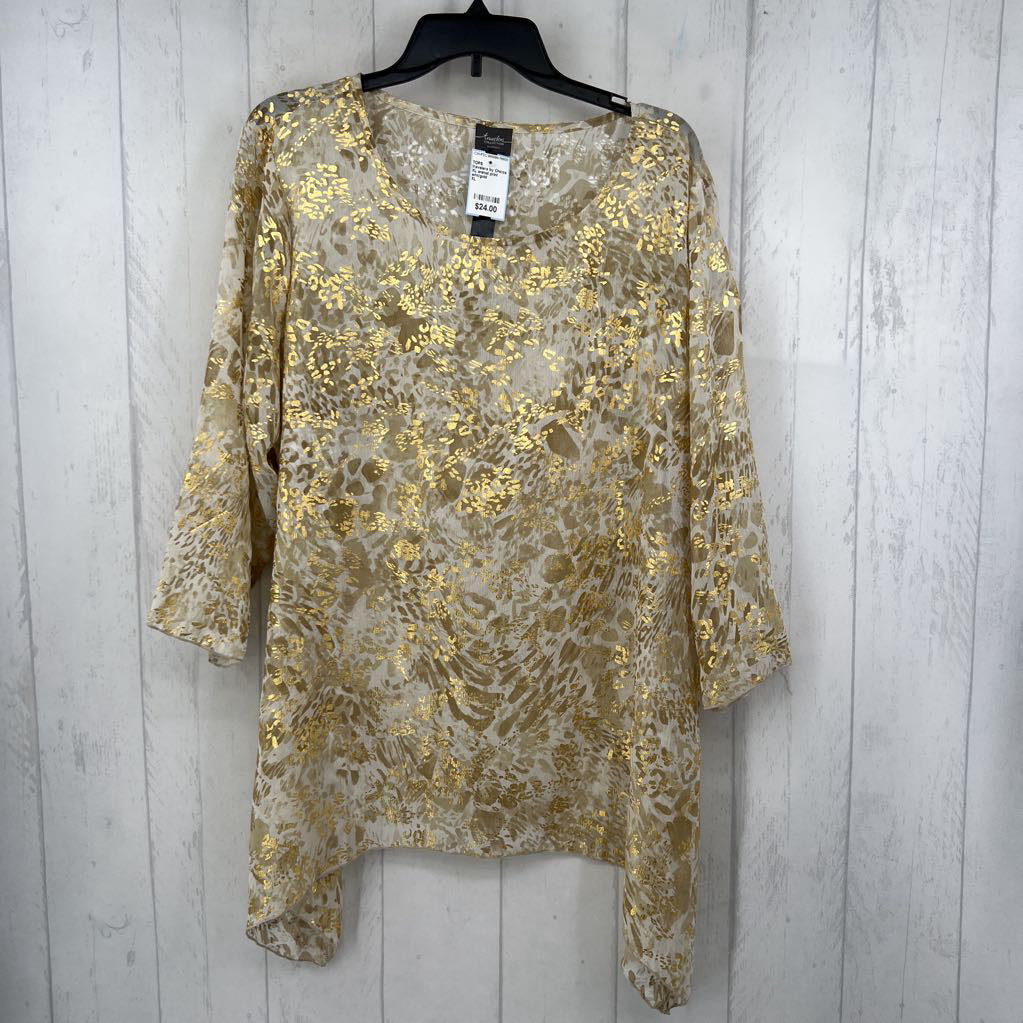 XL animal print asymetrical hem 3/4 slv top