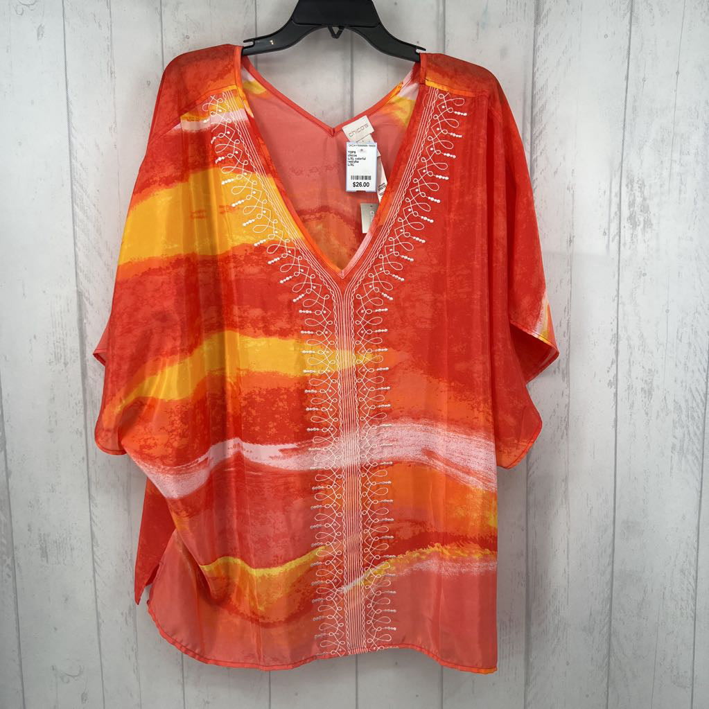 L/XL colorful embroidered v-neck poncho