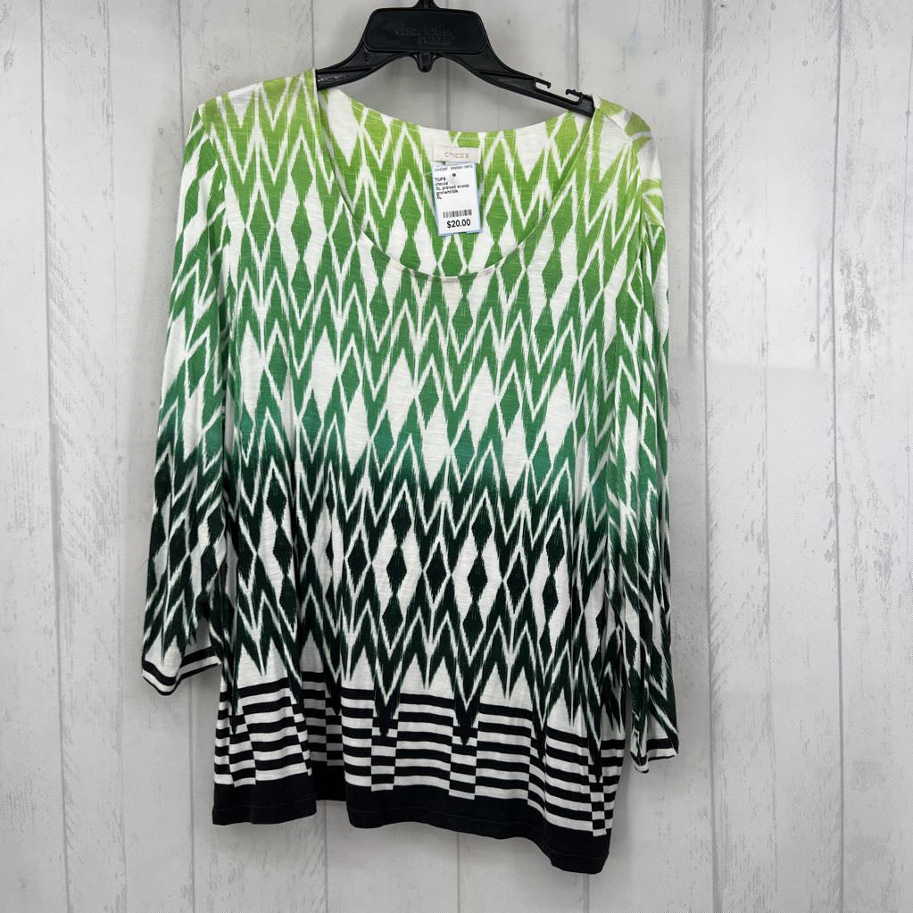 XL printed scoop neck 3/4 slv top